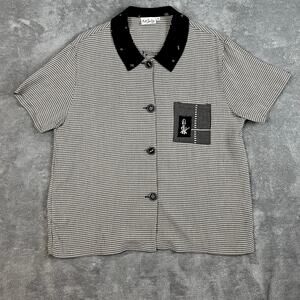 KD Spring‎ Button Down Shirt Womens M Gingham Check Embroidered Artsy Statement